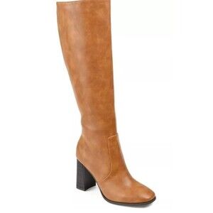 Journee Collection Women’s Karima Extra Wide‑Calf Knee‑High Boots Size 10 Cognac